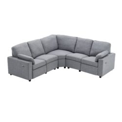 Power Recliner Sectional Sofa Home Theater Reclining Sofa With Two USB Ports, Two Storage Drawers For Living Room - Gray