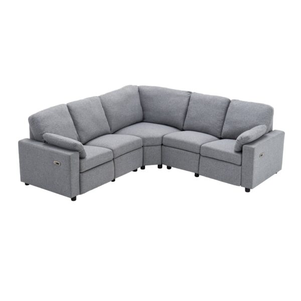 Power Recliner Sectional Sofa Home Theater Reclining Sofa With Two USB Ports, Two Storage Drawers For Living Room - Gray