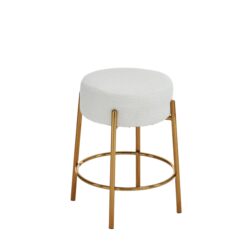 Round Bar Stools (Set of 2), Contemporary Upholstered Dining Stools For Kitchens, Coffee Shops And Bar Stores - White / Gold