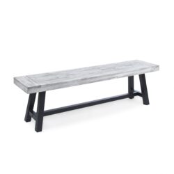 Tranquilizer - Outdoor Acacia Wood Bench With Slat Panel Design - Sandblasted Light Gray / Black