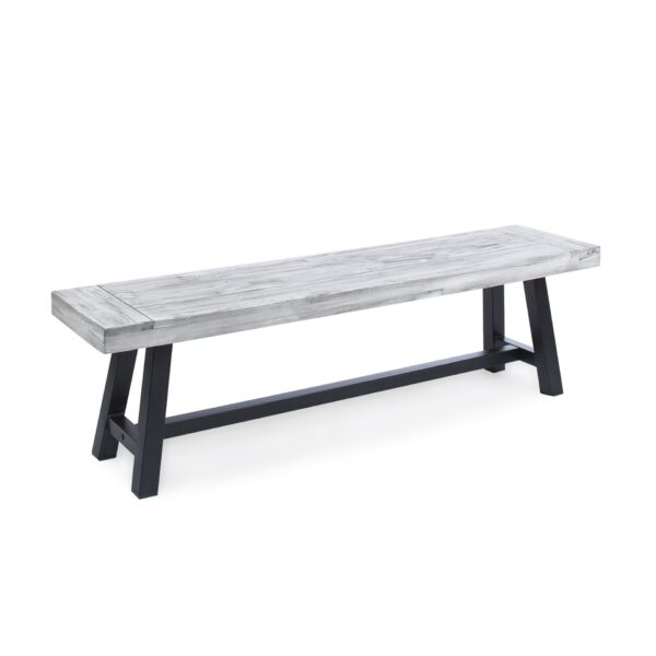 Tranquilizer - Outdoor Acacia Wood Bench With Slat Panel Design - Sandblasted Light Gray / Black
