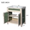 Bathroom Vanity Cabinet With Ceramic Sink Combo Set, Frame Modern Bathroom Storage Cabinet With Height Adjustable Shelf - Beige / Green - Image 8