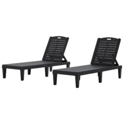 Outdoor Chaise Lounges (Set of 2) With Adjustable Backrest Polypropylene Resin For Patio, Poolside Or Beach - Black
