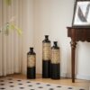 Floor Metal Vases Decorated Metal Vases (Set of 3) Gorgeous Home Decoration Large Glazed Metal Vases - Black / Gold - Image 8