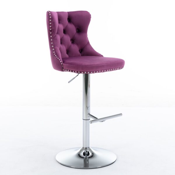 Swivel Velvet Barstools, Adjusatble Seat Height 1712PP (Set of 2) - Purple