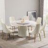 Modern Artificial Stone Round Plywood Base Dining Table, Can Accommodate 8 People, Artificial Stone Turntable (Not Including Chairs) - White / Beige - Image 2
