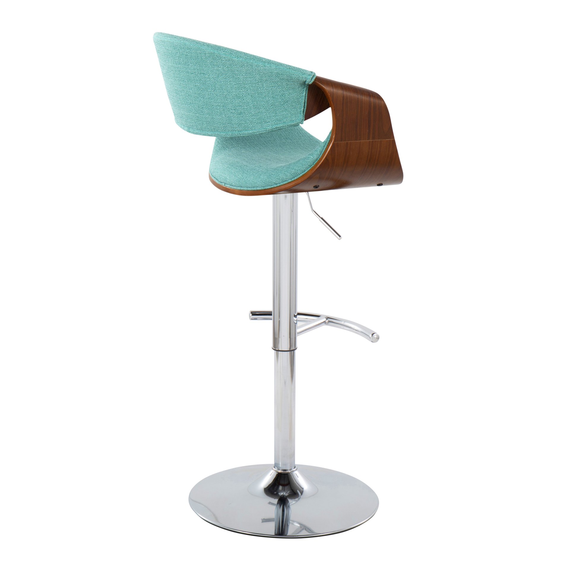 Curvo - Mid-Century Modern Adjustable Barstool With Swivel With Rounded T Footrest (Set of 2) - Chrome / Walnut / Teal - Image 4