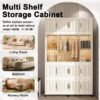 Portable Wardrobe Closet Storage Organizer With Magnetic Doors, Polypropylene - Cream White - Image 13