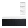 Modern Wall Mounted Bathroom Vanity With Double Resin Sink And Storage Rack - Black Chestnut - Image 11