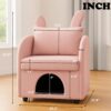 Bunny Ear Pet Friendly Armchair With Hidden Pet House With Storage Pocket For Bedroom & Living Room - Pink - Image 3