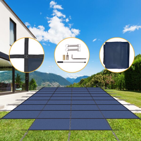 High Strength Pool Safety Cover For 20 X 40Ft Rectangular Inground Winter Swimming Pools With 4 X 8Ft Center End Step - Blue