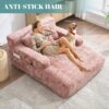 Chenille Interior Lazy Sofa Chaise Lounge Armchair With Pillows And Armrests - Pink - Image 8