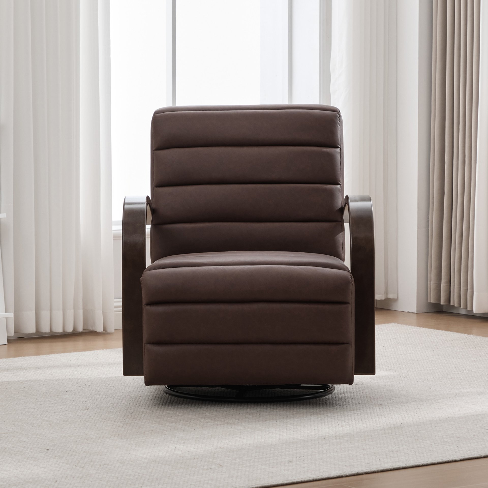 360° Swivel Accent Chair With Armrests, Comfy Lounge - Brown - Image 4