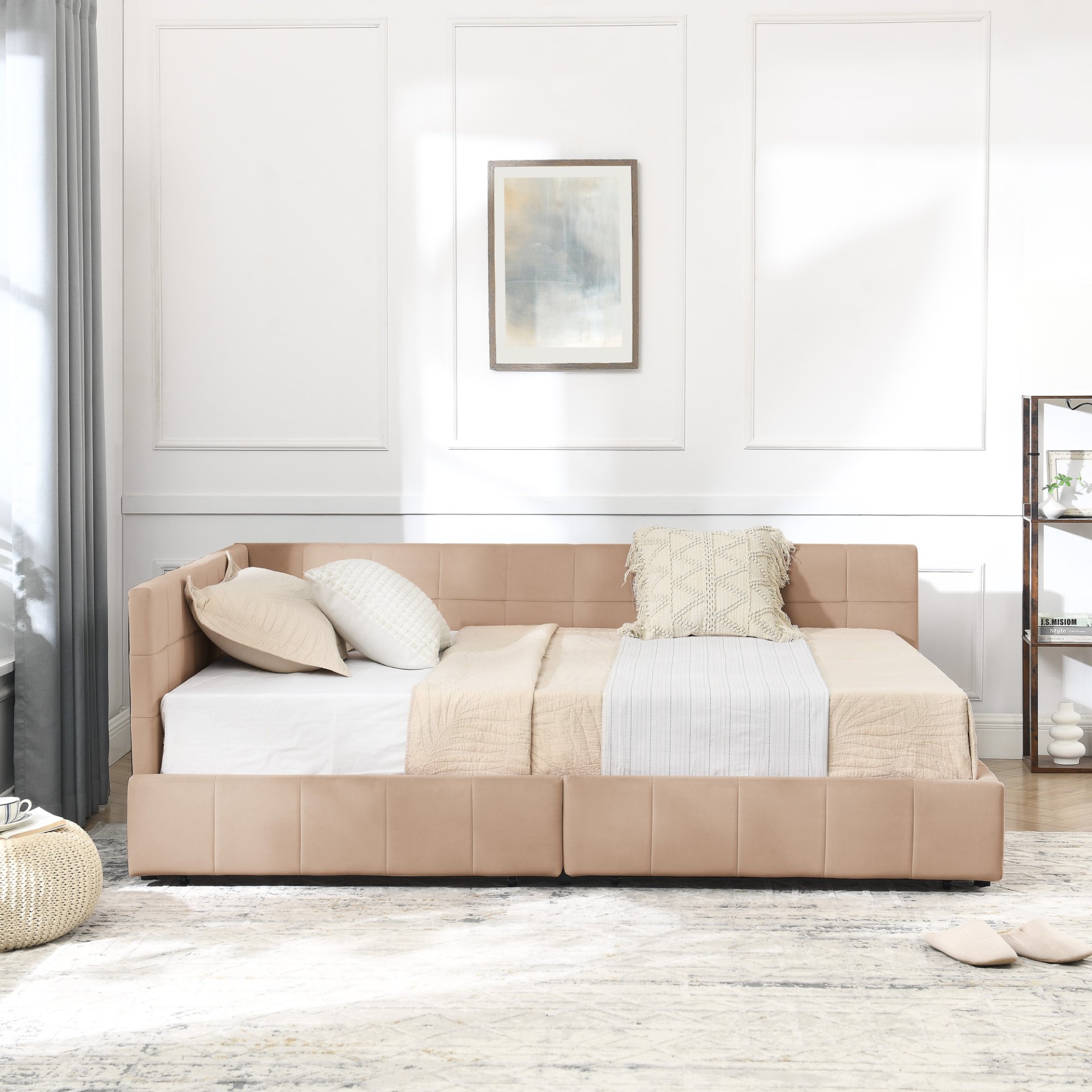 Mid Century Upholstered Tufted Full Size Storage Bed Frame With Backrest And Armrests - Pink - Image 7