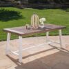Outdoor Sandblast Acacia Wood Dining Table With Rustic Metal Frame, Weather Resistant - Brown White - Image 4