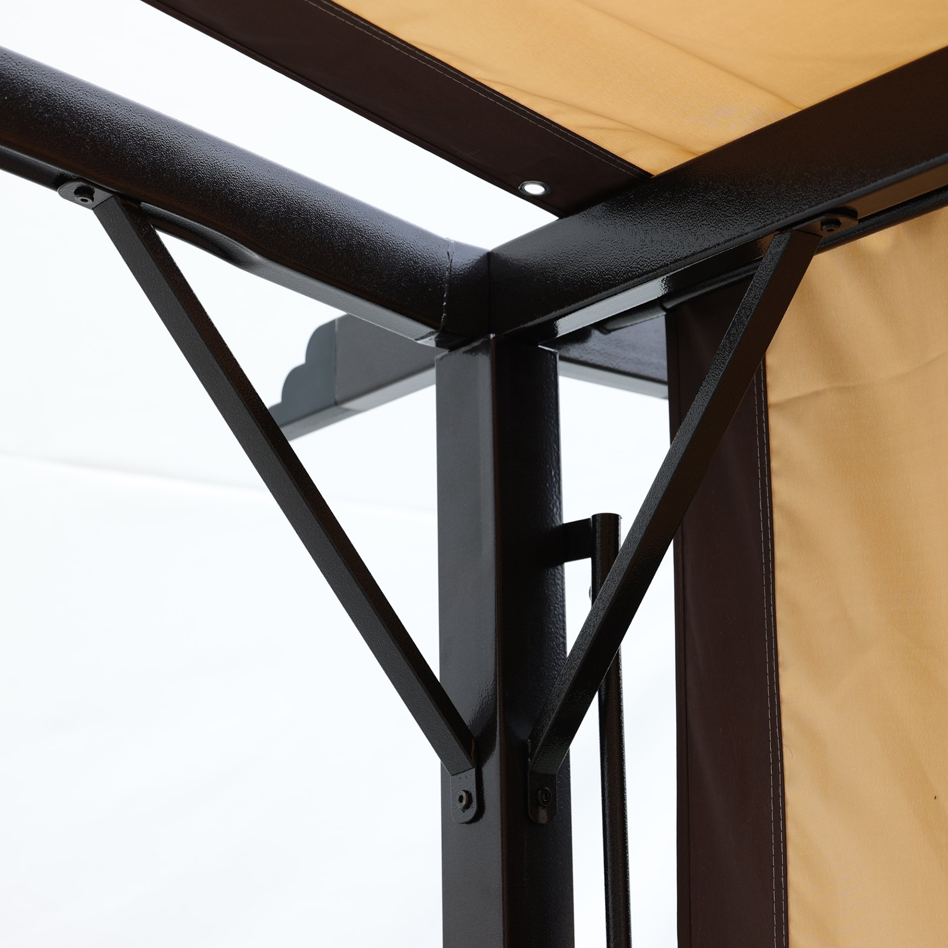 12 X 9 Ft Outdoor Patio Pergola Gazebo Steel Frame Sun Shelter With Retractable Canopy & - Beige / Brown - Image 8