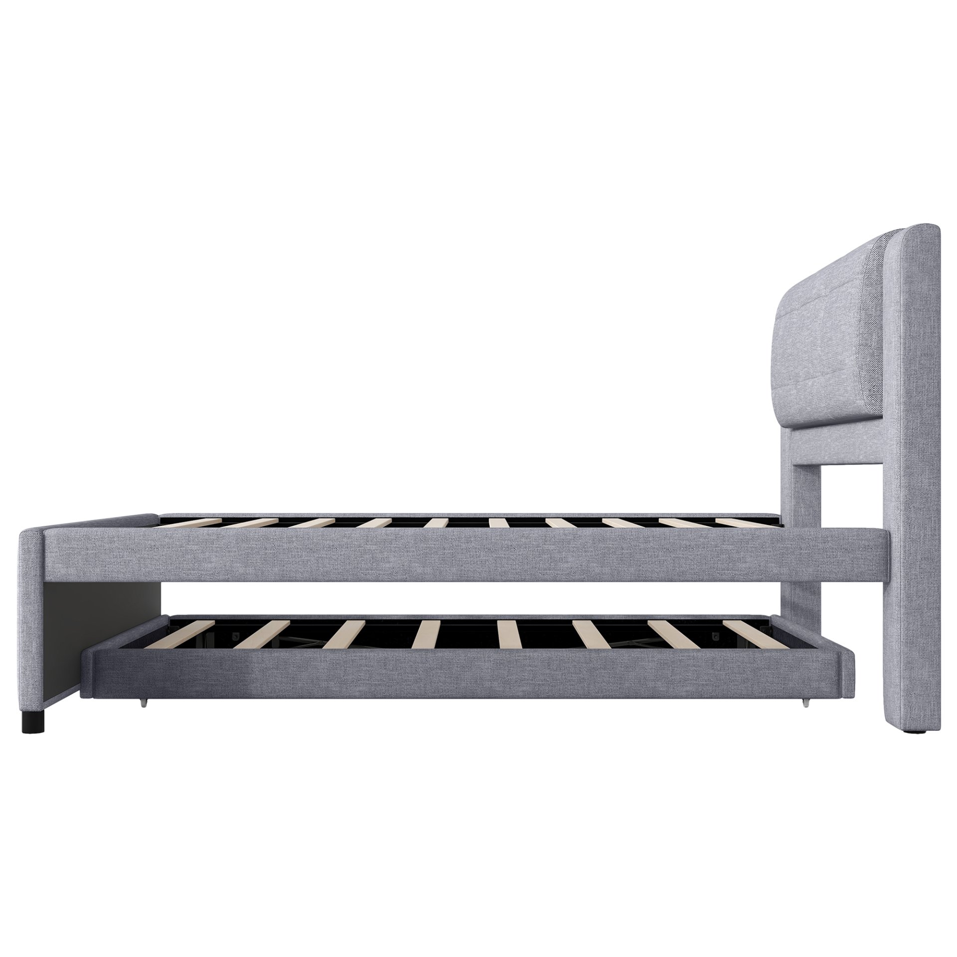 Full Size Upholstery Platform Bed With Trundle,Trundle Can Be Flat Or Erected - Gray - Image 8