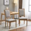 French Country Dining Chairs (Set of 2) Elegant Cane Backrest & Upholstered Seats Solid Rubberwood Frame - Grayish Green - Image 6