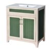 Bathroom Vanity Cabinet With Ceramic Sink Combo Set, Frame Modern Bathroom Storage Cabinet With Height Adjustable Shelf - Beige / Green - Image 11