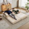 Convertible Floor Sofa Bed With Fixed Shape Frame, Loveseats Boneless Modular Sectional, For Living Room - Beige - Image 12