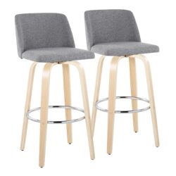 Toriano - Contemporary Fixed Height Barstool With Swivel With Round Footrest (Set of 2) - Natural / Gray