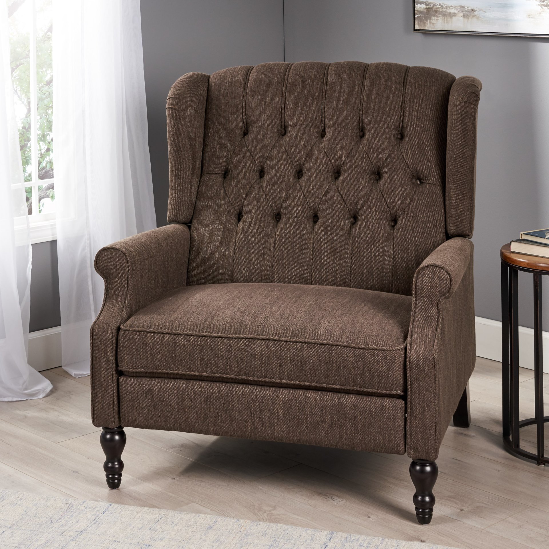 Dunham - Contemporary Fabric Tufted Oversized Pushback Recliner - Brown - Image 6