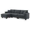 Modern Convertible Sectional L Shaped Reversible Couch Set With Free Pillows 4 Seat Suede Sleeper Sofa With Ottoman - Dark Gray - Image 6