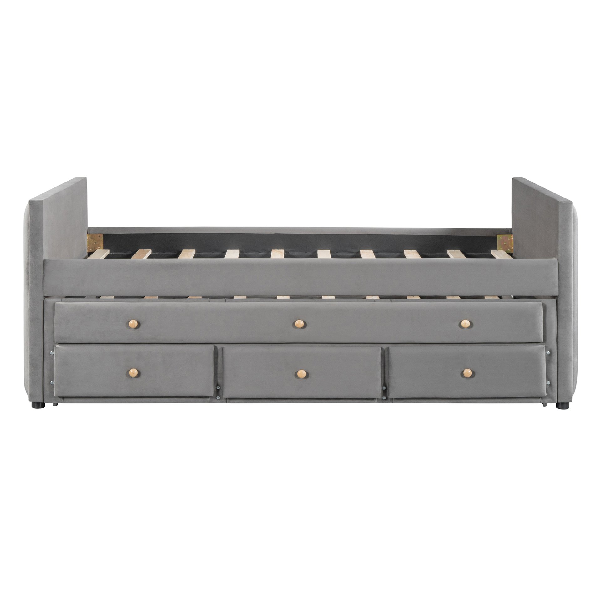 Twin Size Upholstered Daybed With Twin Size Trundle And Drawers - Gray - Image 8