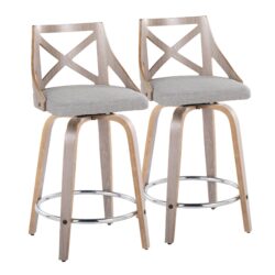 Charlotte - Farmhouse Fixed Height Counter Stool & Swivel With Round Footrest (Set of 2) - Light Gray