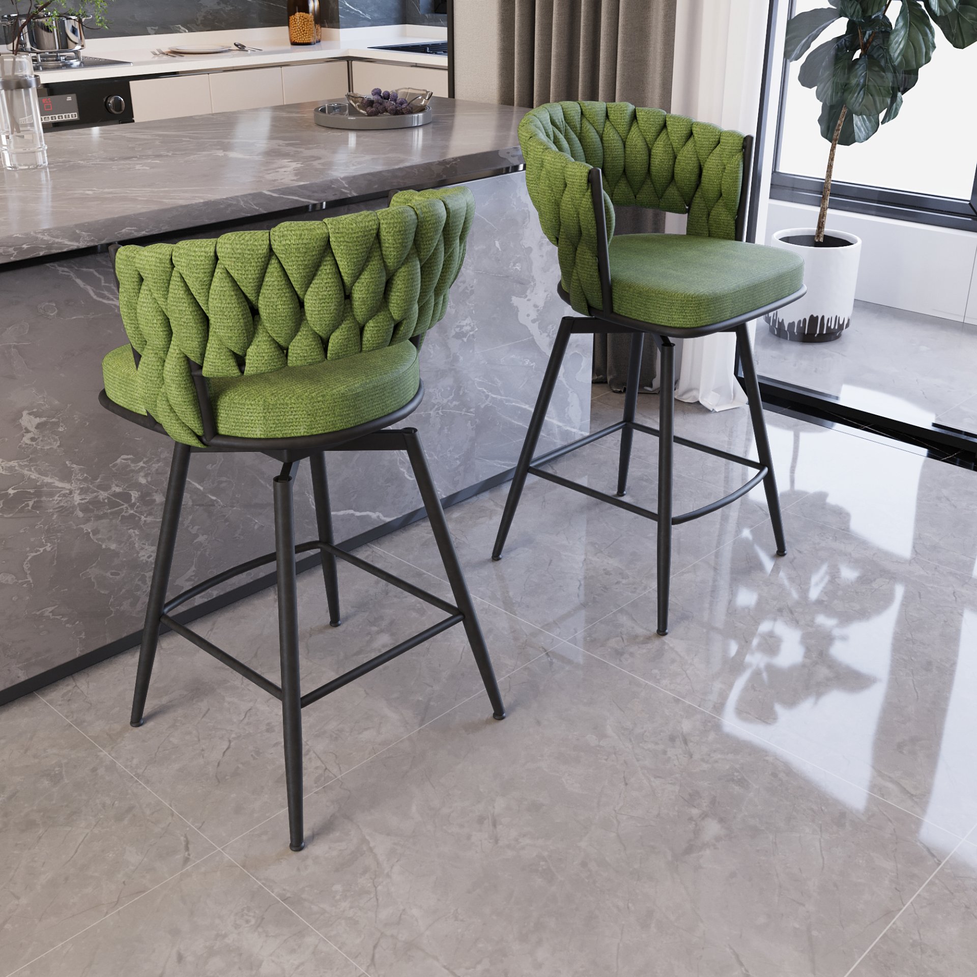 26" Bar Stool With 360 Swivel (Set of 4) - Green - Image 8