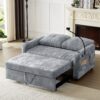 Modern Loveseat Pull Out Sofa Bed With Adjustable Backrest, Two Cup Holders, A Phone Holder, Three Charging Ports And Side Storage Pockets For Living Room - Gray - Image 13