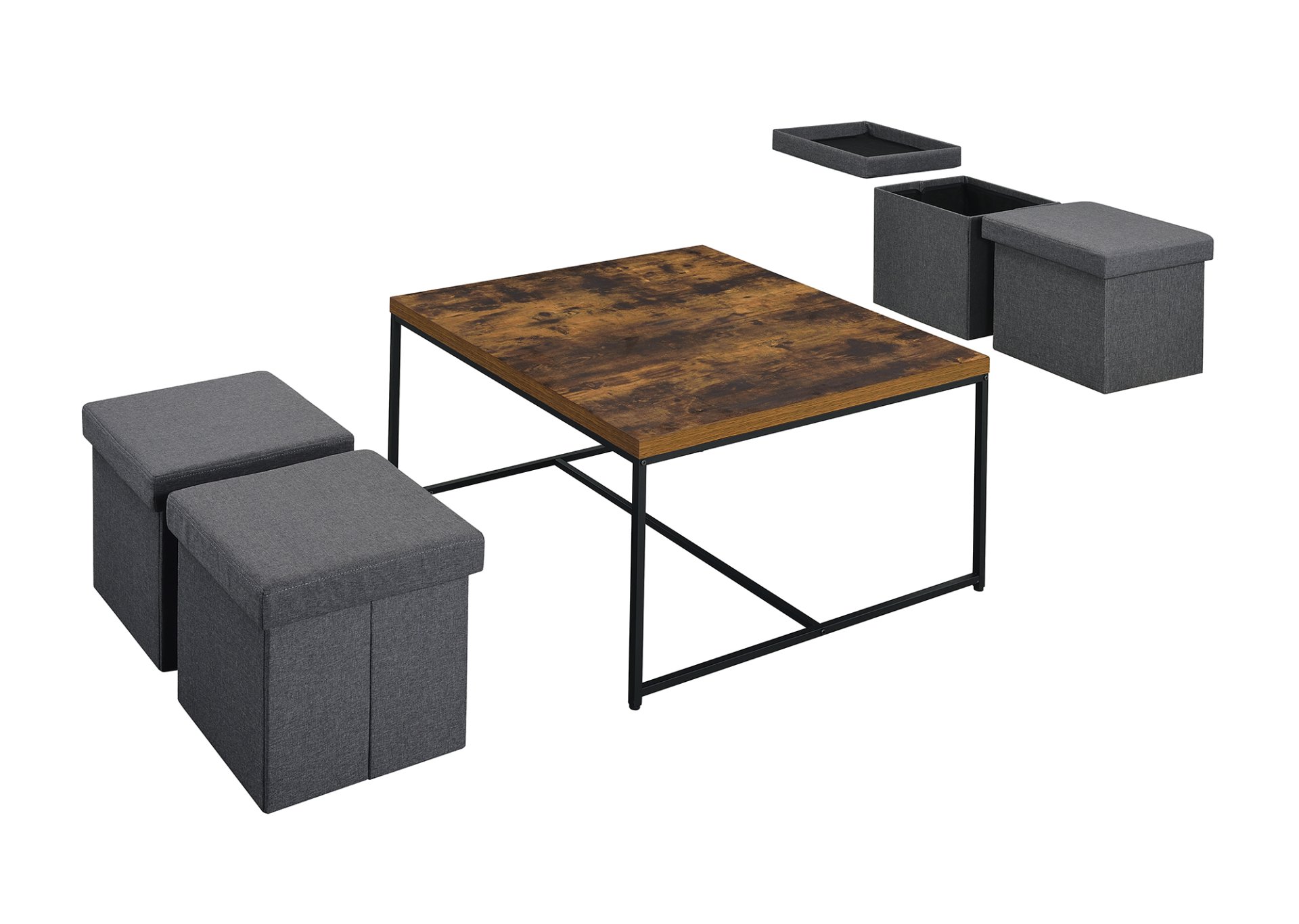 Caitlin - Wood Grain 5 Piece Coffee Table (Set of 5) - Weathered Oak - Image 3