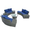 10 Piece Outdoor Sectional Half Round Patio Rattan Sofa Set, Wicker Conversation Furniture Set For Free Combination - Blue - Image 13