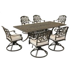 Rectangular 6 Person 84.25" Long Aluminum Dining Set With Cushions - Dark Gray / White