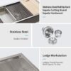 32" Undermount Kitchen Sink 16 Gauge Single Bowl With Ledge Workstation - Brushed Nickel - Image 6