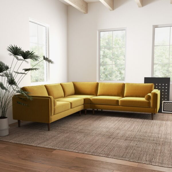 Amber - Velvet Corner Sectional Sofa - Yellow