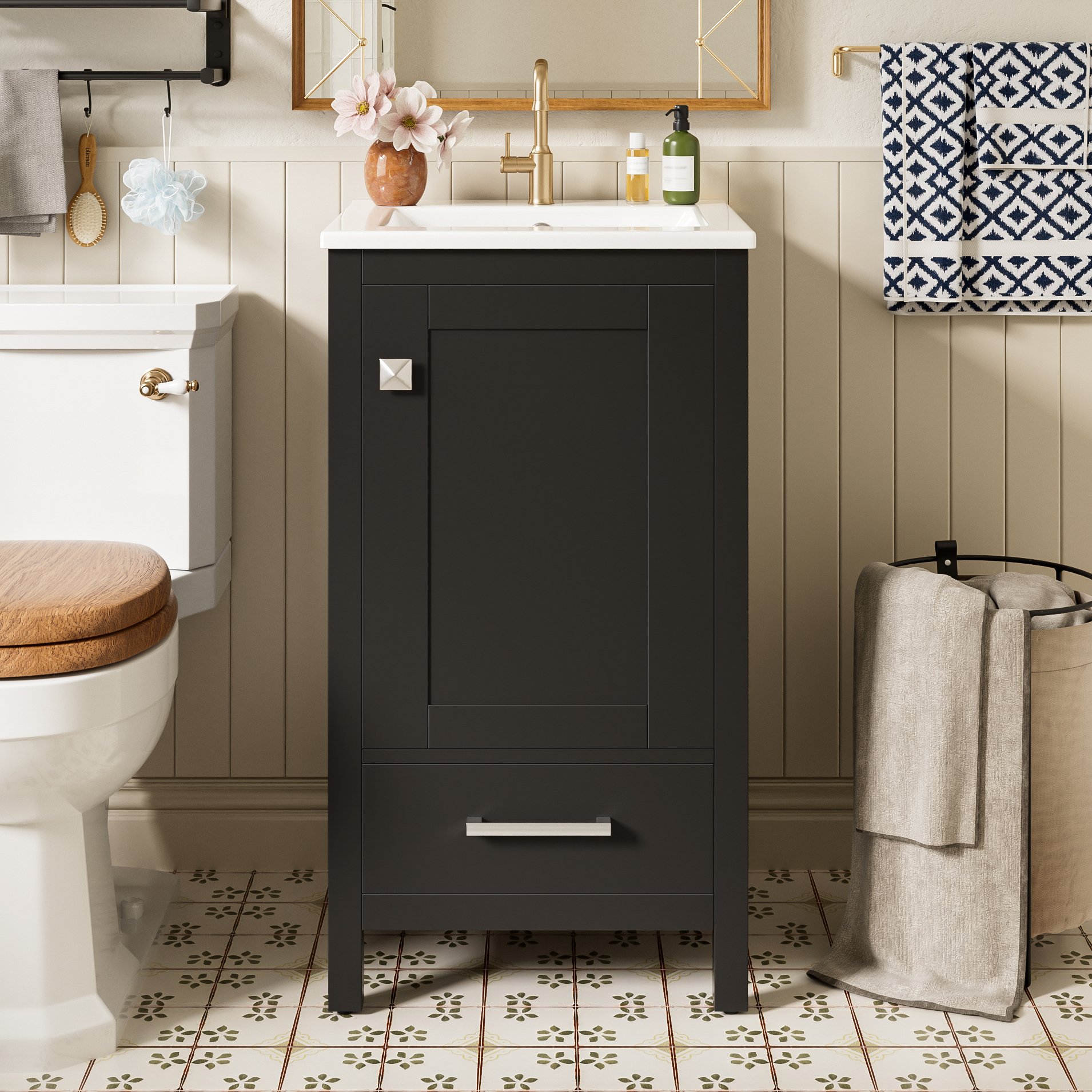 18" Bathroom Vanity With Sink, Soft Close Drawers, Door Organizer, Divider Drawer, Adjustable Foot Pads - Black - Image 5