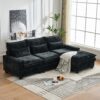L Shaped Sectional Sofa With Movable Ottoman, 99'' Upholstered 4 Seats Couch - Black - Image 2