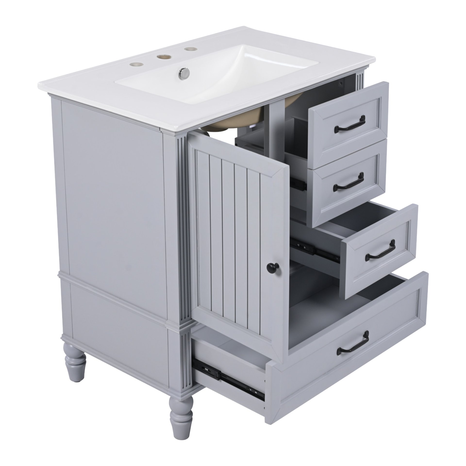 30" Bathroom Vanity With Sink, Bathroom Cabinet With A Door, 3 Drawers Legs, Adiustable Foot Pads - Gray - Image 18