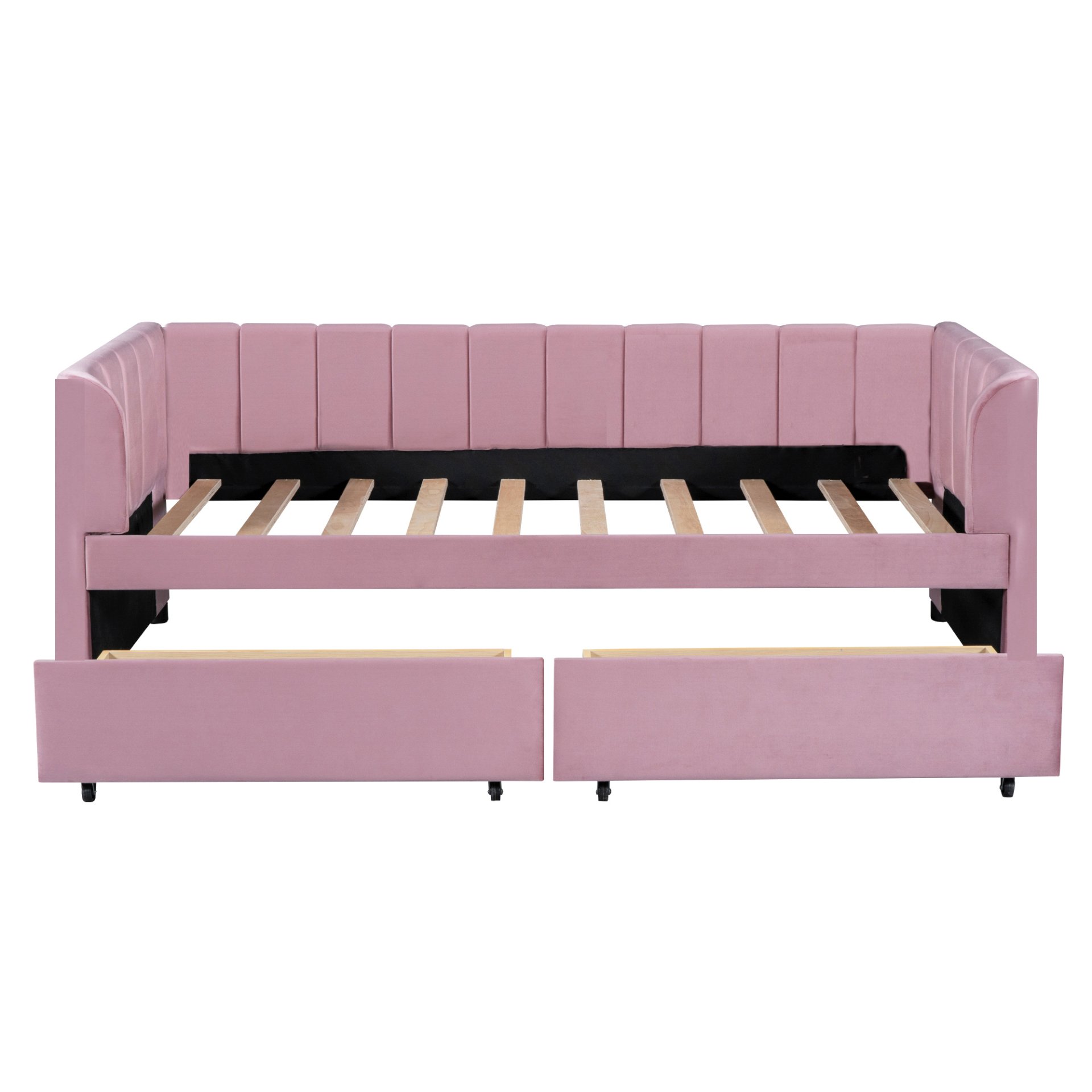 Twin Size Upholstered Daybed With Ergonomic Design Backrest And 2 Drawers - Pink - Image 4