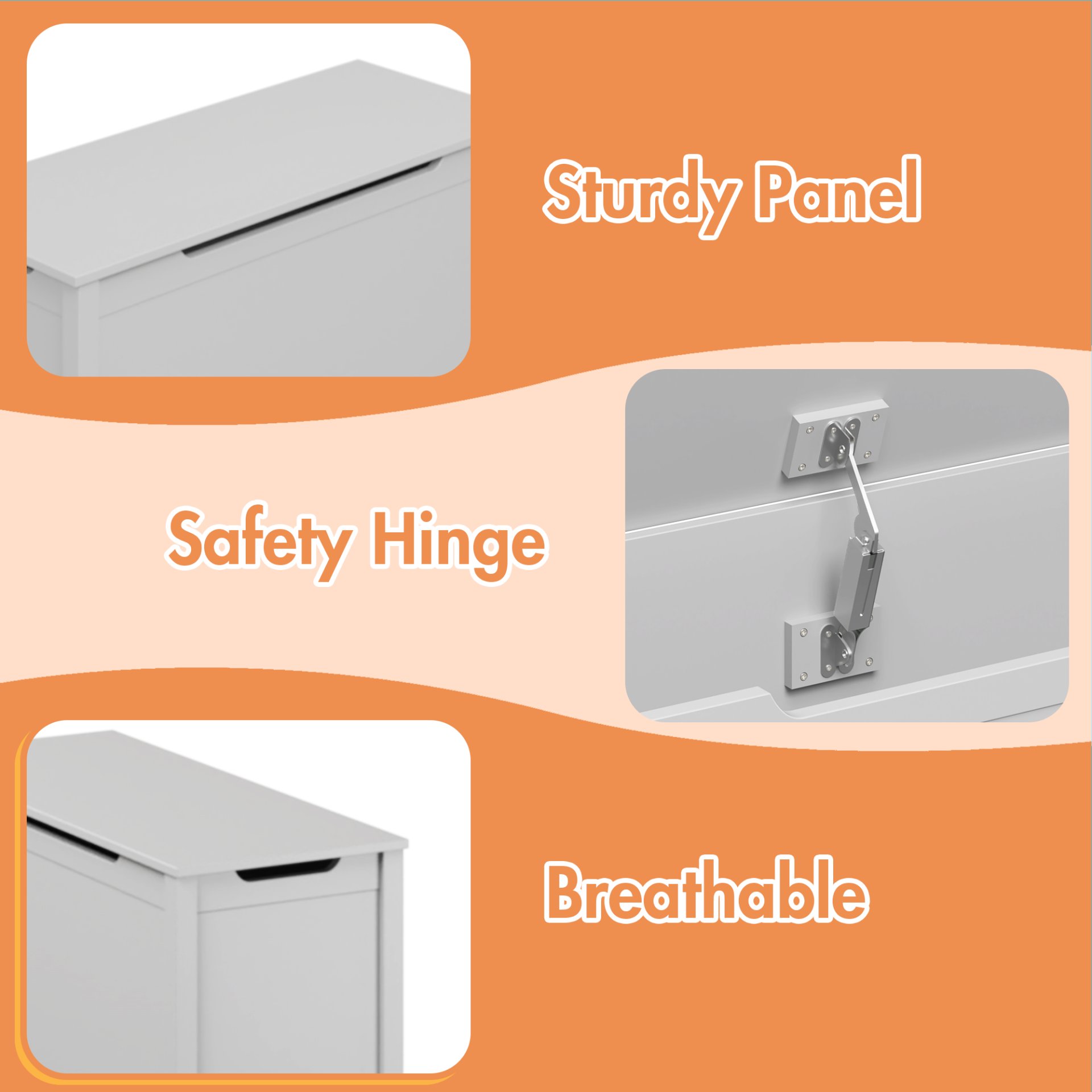 Kids Wooden Toy Box Storage With Safety Hinged Lid For Ages 2+ - Gray - Image 14