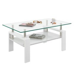 Modern Rectangular Coffee Table & Tempered Glass Top Layer, Table For Living Room - Transparent