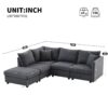 Modern Sectional Sofa With Vertical Stripes, 2 Pillows, 5 Seat Couch With Convertible Ottoman, Various Combinations, L-Shape Indoor Furniture - Dark Gray - Image 24