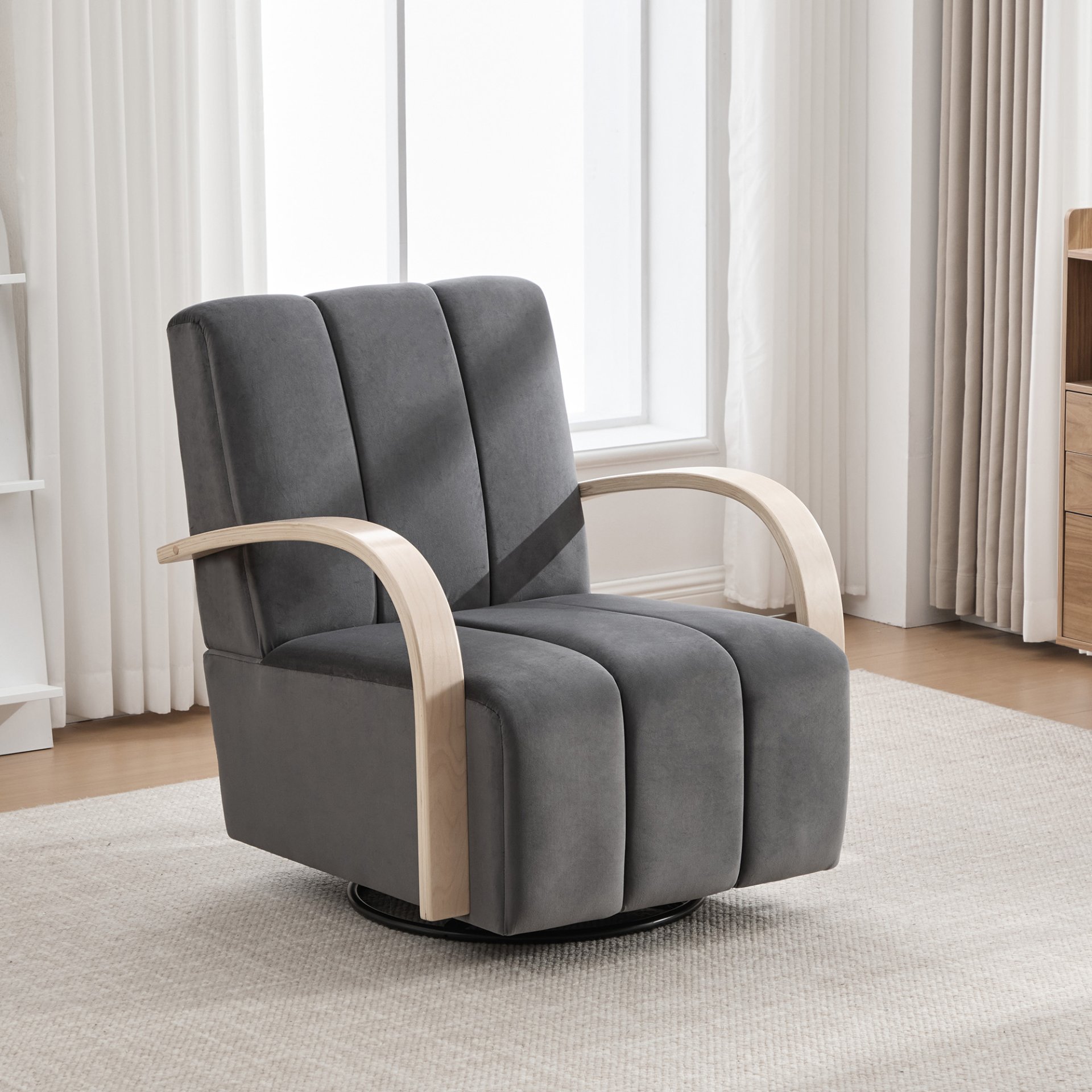 360° Swivel Accent Chair With Armrests - Charcoal - Image 5