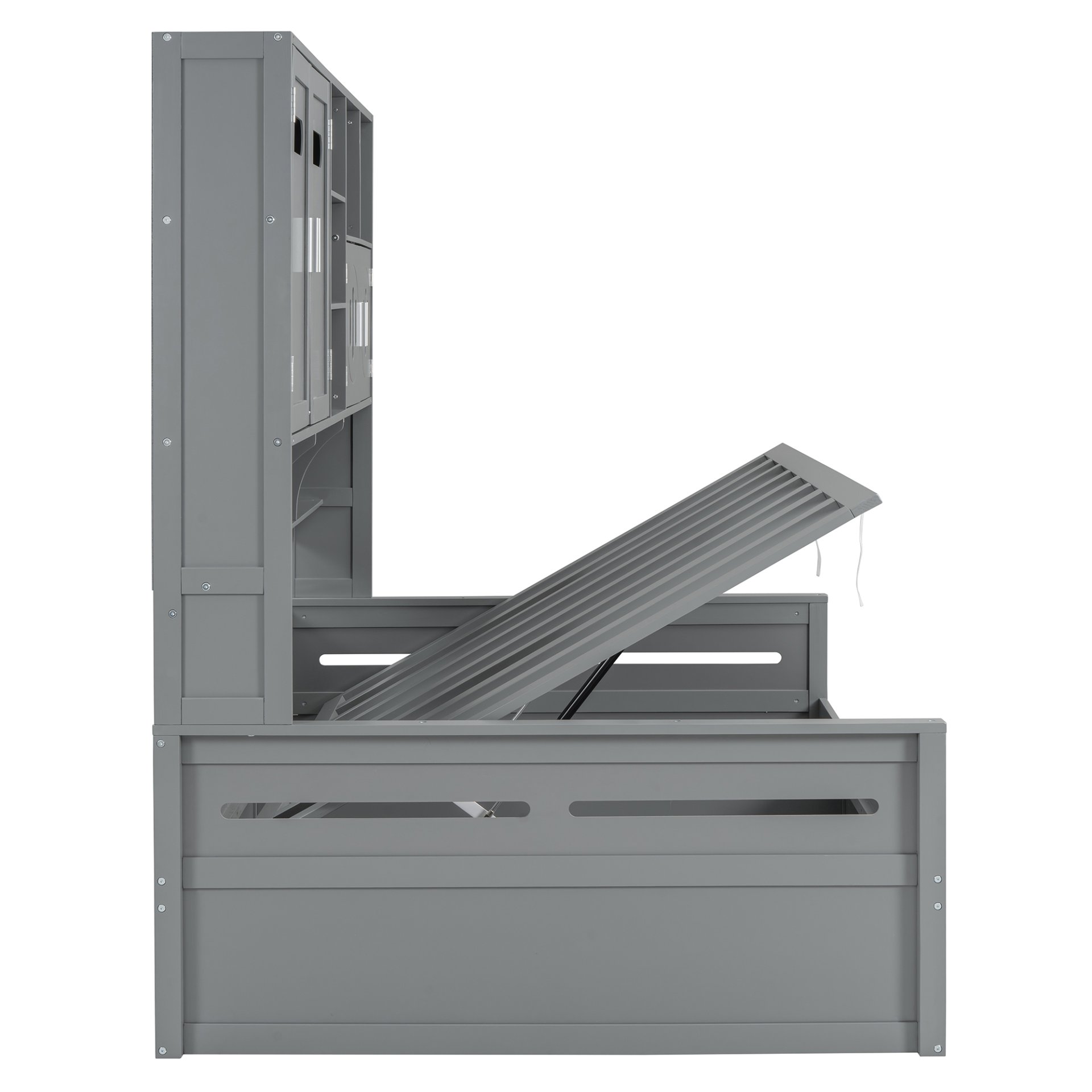 Full Size Wooden Daybed With Hydraulic Bed And All In One Cabinet And Shelf - Gray - Image 8