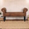 Buffalo - Leather Rolled Arms Bench - Brown - Image 10