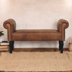 Buffalo - Leather Rolled Arms Bench - Brown