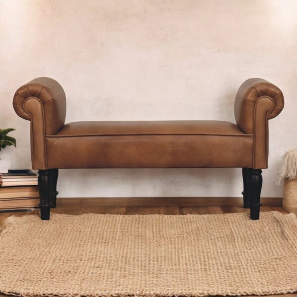 Buffalo - Leather Rolled Arms Bench - Brown