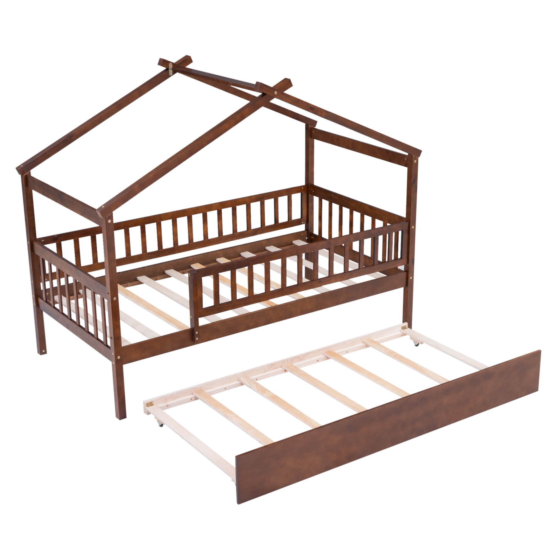 Twin Size House Bed & Twin Size Trundle - Walnut - Image 5