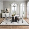 5 Piece Round Dining Table Set, Dining Table And 4 Upholstered Chairs For Dining Room, Kitchen Room, Living Room - White / Gray - Image 3
